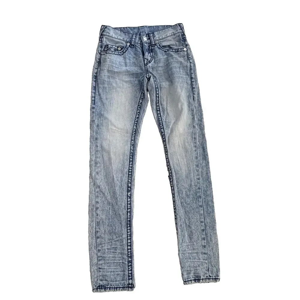 True Religion Men's Horseshoe Logo Pocket Denim Skinny Light Acid Wash Jeans 28